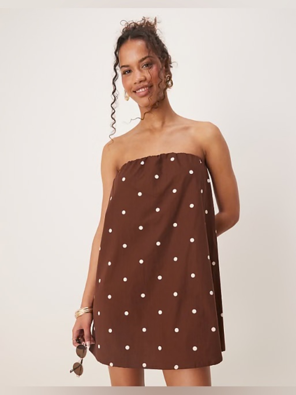 ASOS Brown Midi Skirt with White Polka Dots